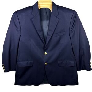 Lauren Ralph Lauren Mens Wool Navy Blue Blazer Gold Crest Buttons 46R